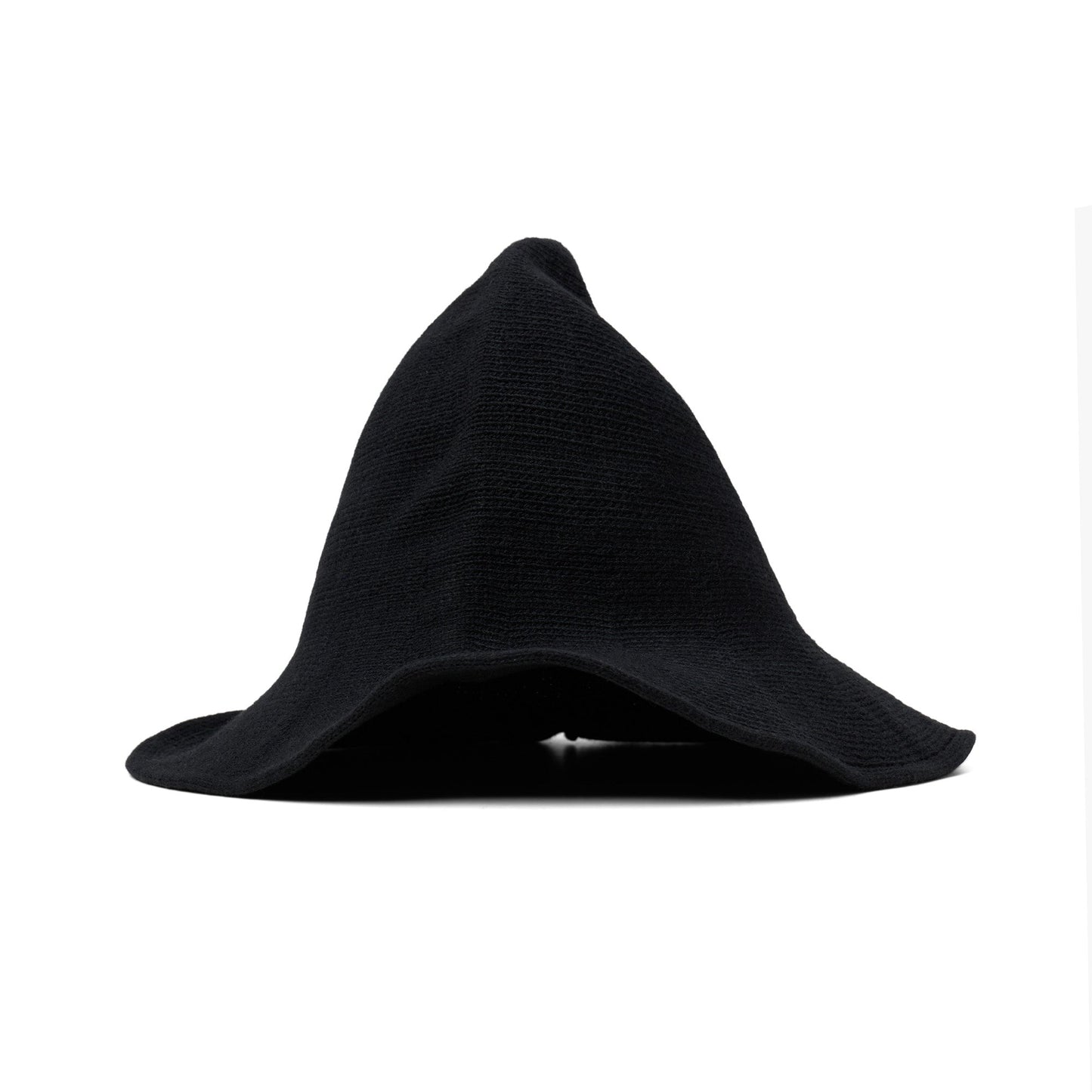 Black pointed witch hat shaped with curled brim