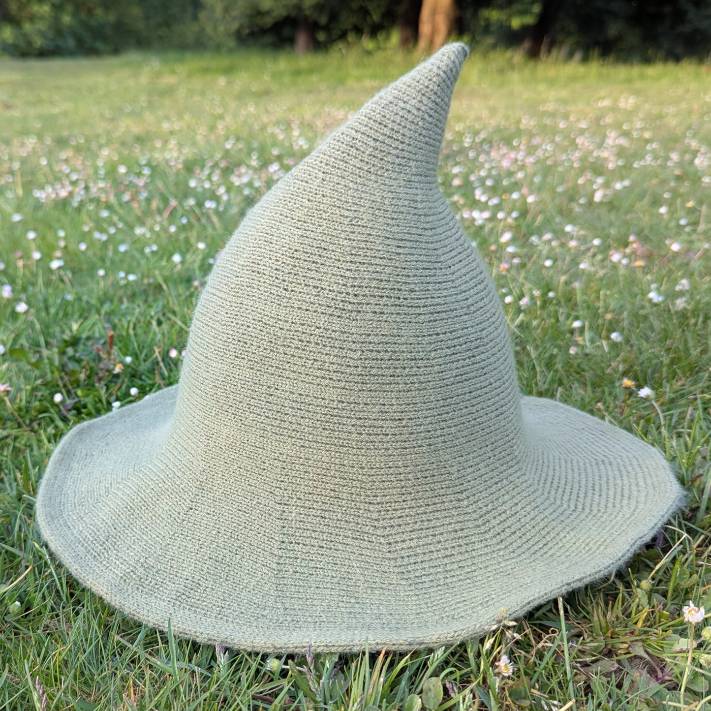 Sage green wizard witch hat with shapeable wire brim by Wyld Sage Wares