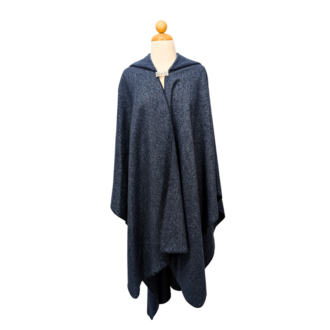 Navy hooded wizard witch cloak with clasp option by Wyld Sage Wares
