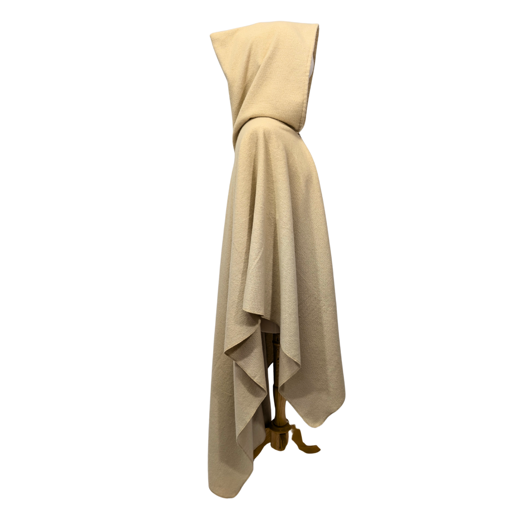 Beige hooded wizard witch cloak with clasp option by Wyld Sage Wares"