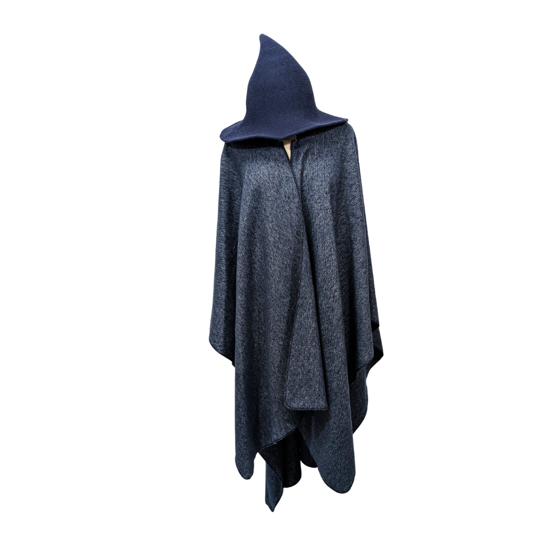 Navy hooded wizard witch cloak with clasp option by Wyld Sage Wares