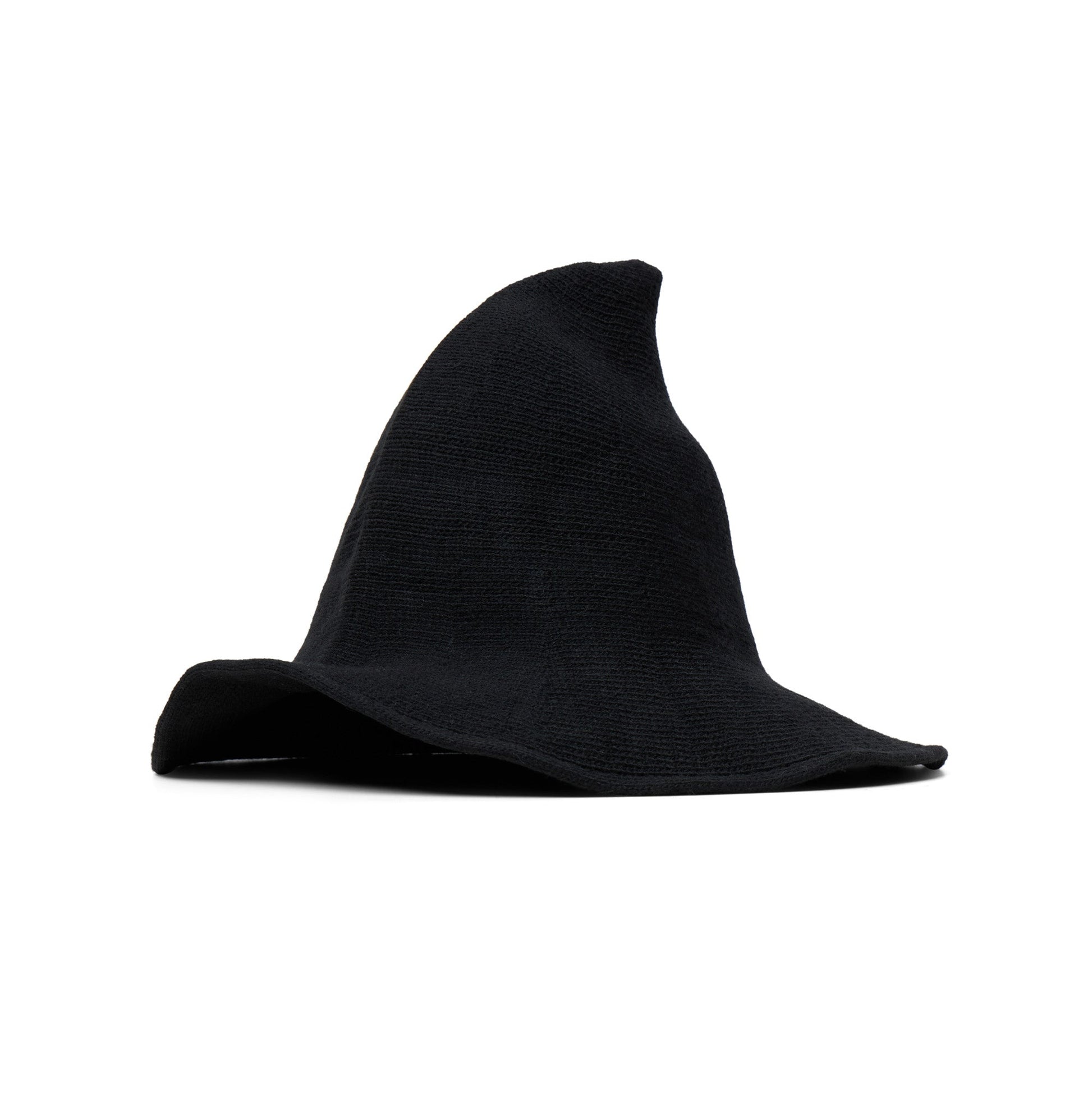 Black pointed witch hat shaped with curled brim