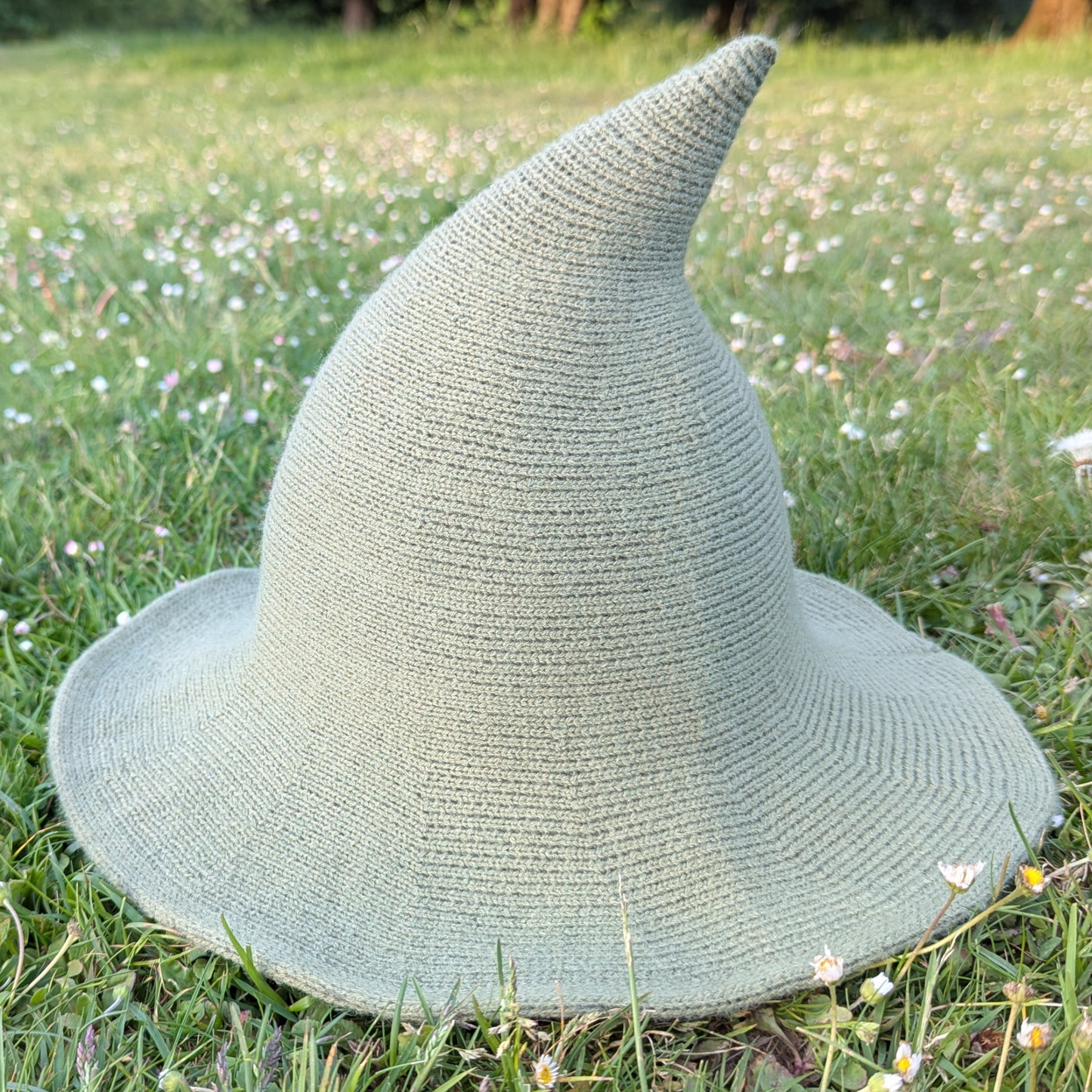 Sage green wizard witch hat with shapeable wire brim by Wyld Sage Wares