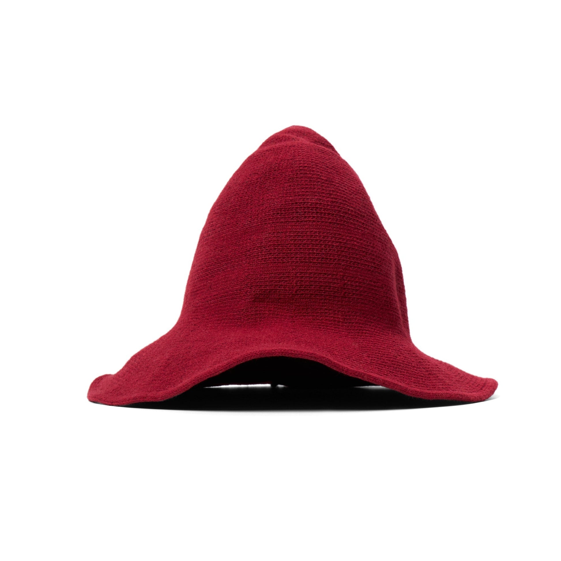 Red pointed witch hat shaped with curled brim