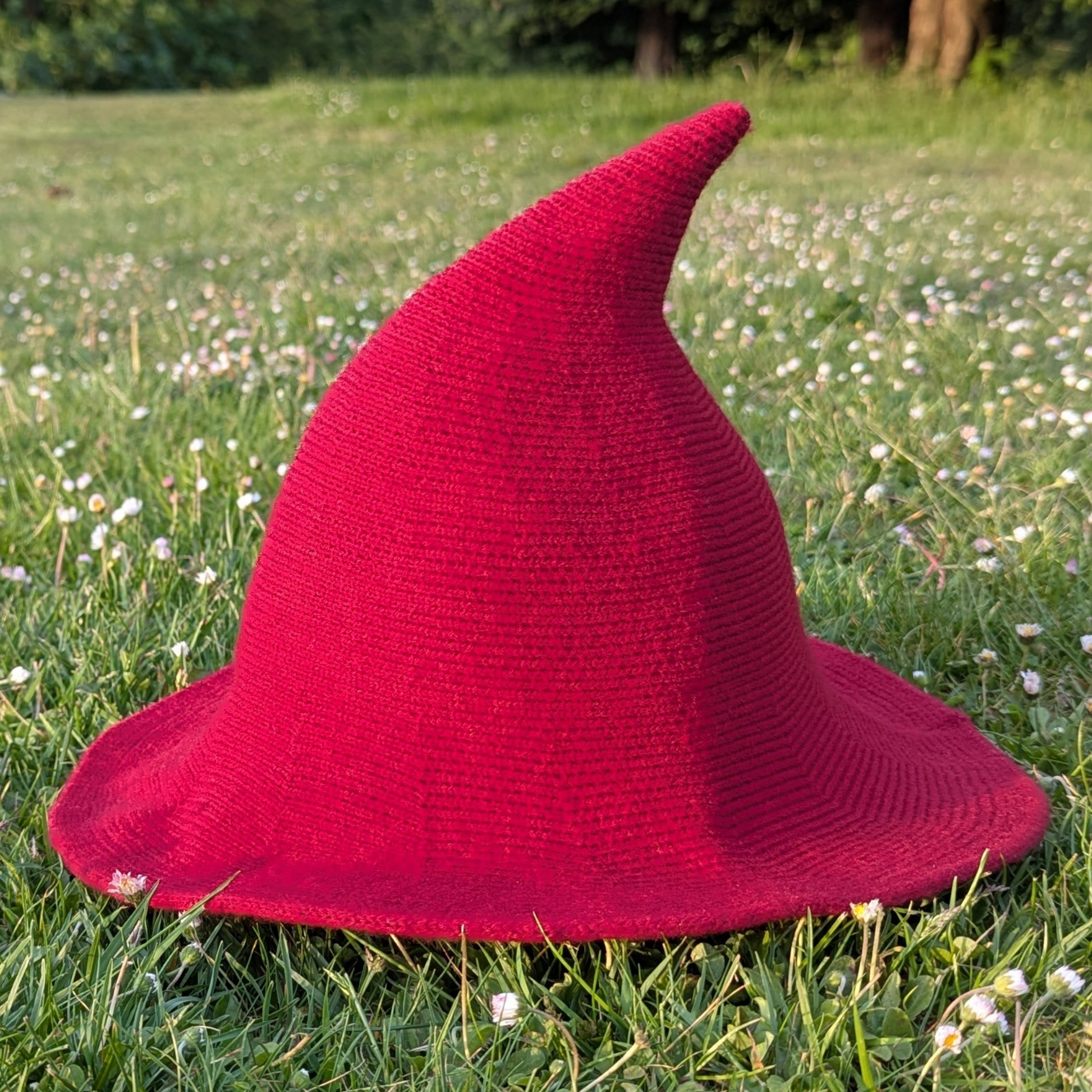 Red wizard witch hat with shapeable wire brim by Wyld Sage Wares
