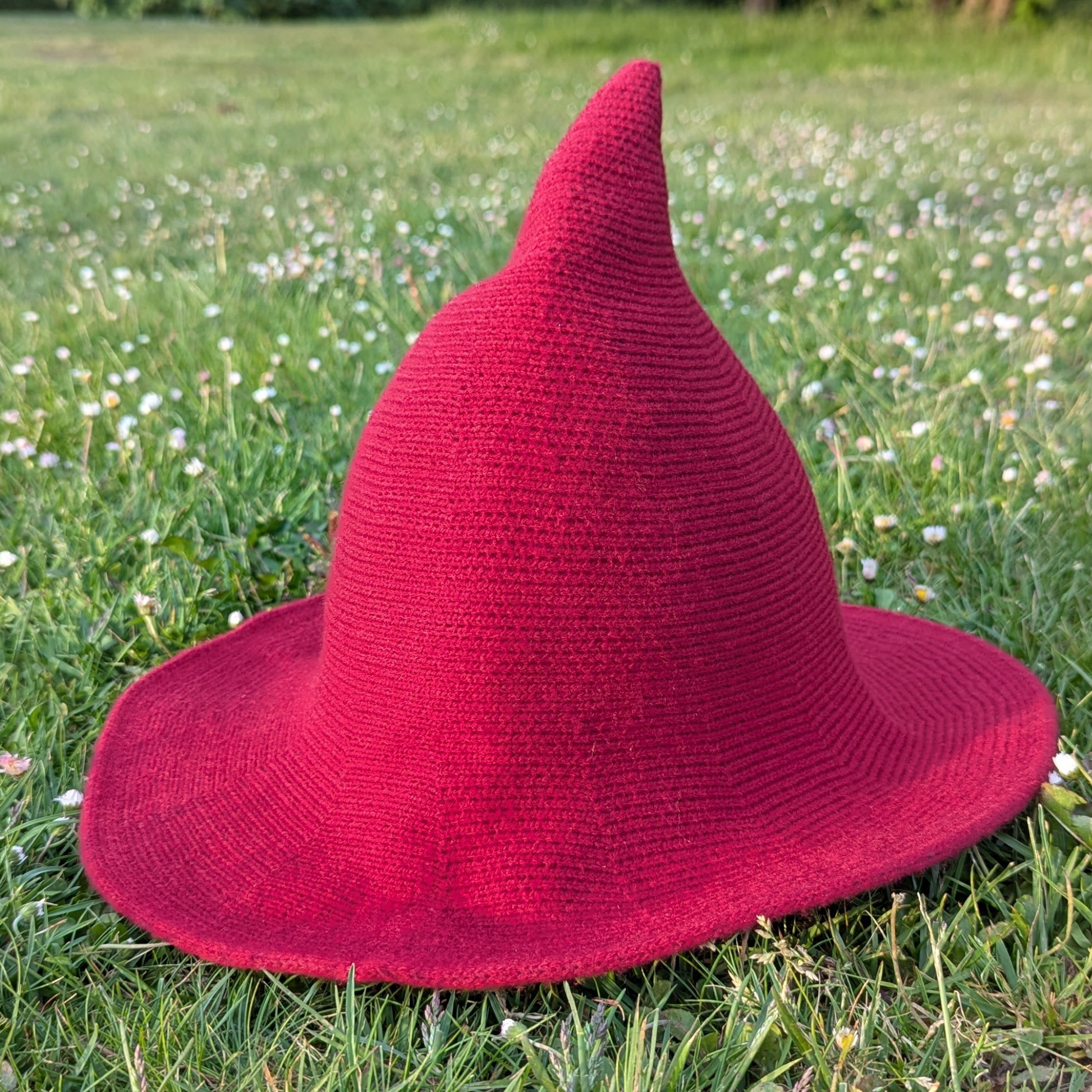 Red wizard witch hat with shapeable wire brim by Wyld Sage Wares