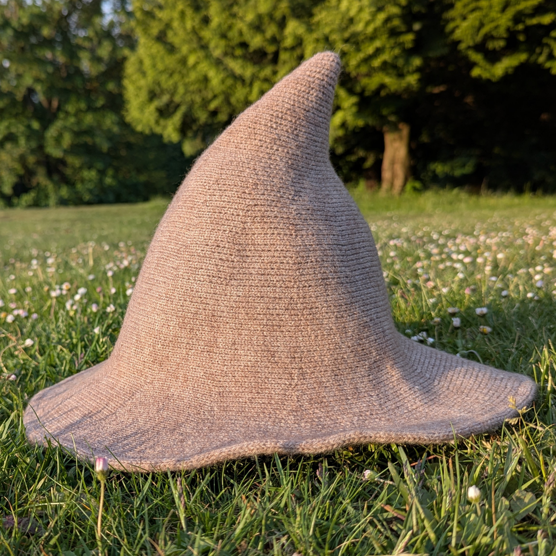Beige wizard witch hat with shapeable wire brim by Wyld Sage Wares